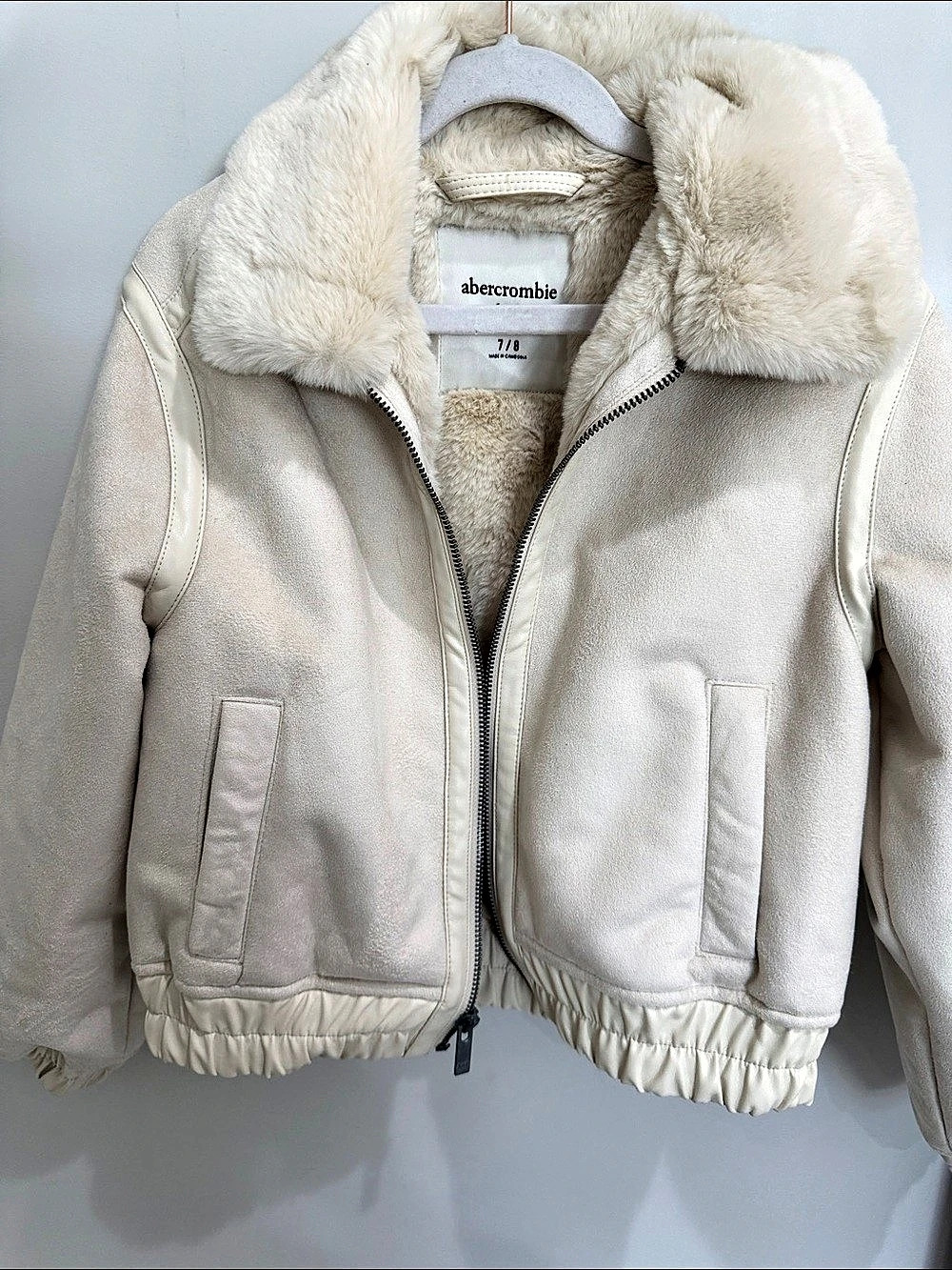 Abercrombie Kids Cream Faux-Fur Collar Jacket Girls 7/8